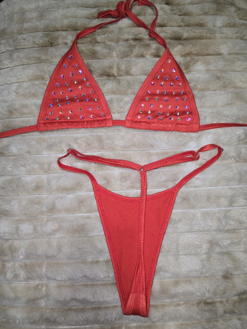 Red Rhinestone Triangle Bikini Set - Picture 7 of 7